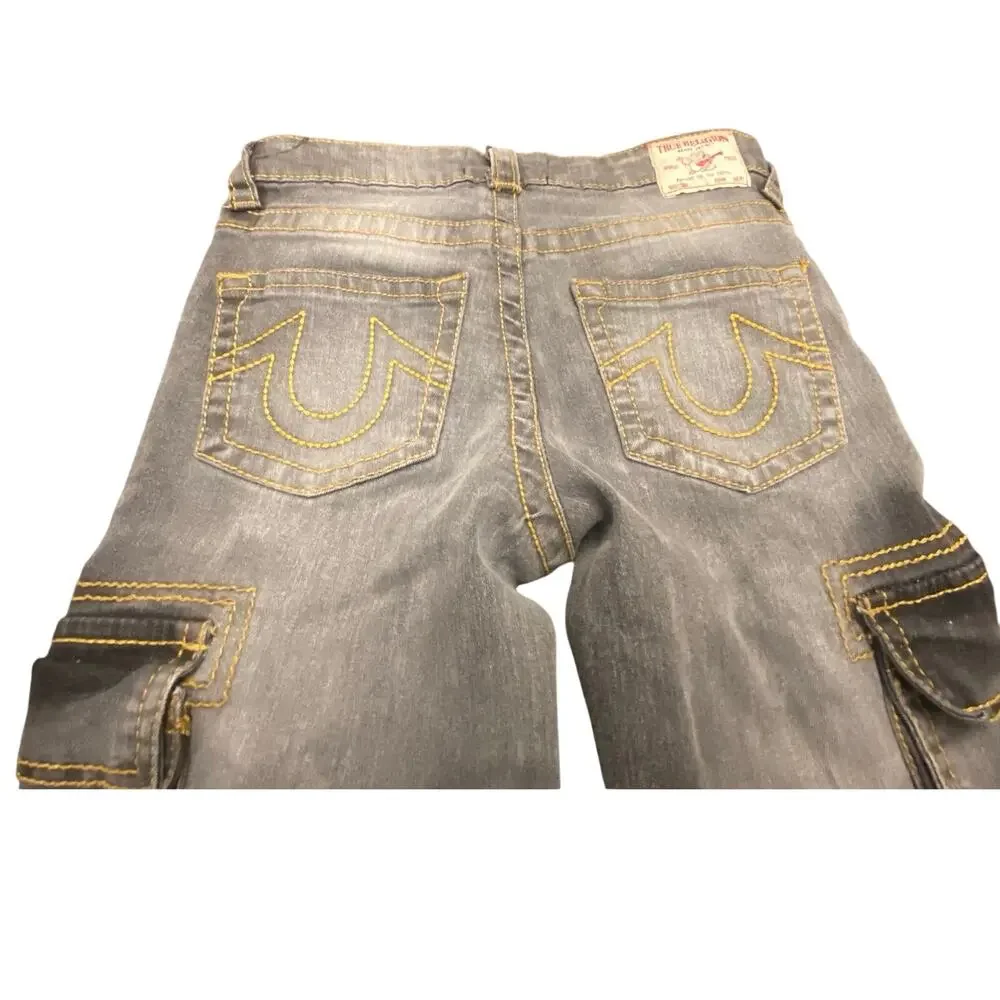 True Religion Ricky Relaxed Straight Cargo Jeans Youth Size 12 Y2K Designer